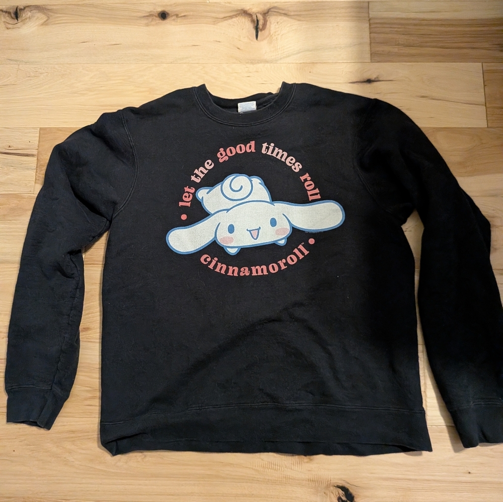 Sanrio Let The Good Times Cinnamonroll Black Pullover Sweatshirt M/L